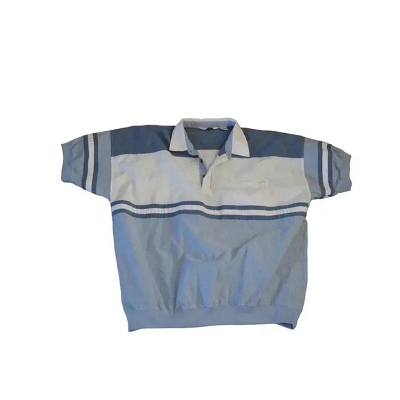 Vintage The Men's Store at Sears XL Polo Shirt White & Blue Striped Short Sleeve - Picture 2 of 6